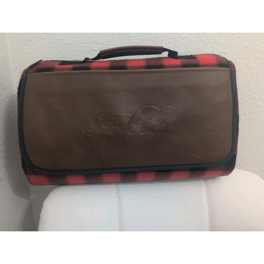 Coca-Cola Field & Co Buffalo Plaid Picnic Blanket Red Black Fleece Outdoor Camp